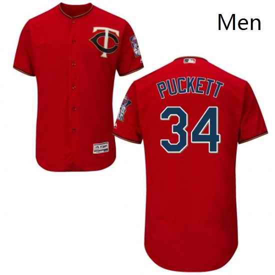 Mens Majestic Minnesota Twins 34 Kirby Puckett Authentic Scarlet Alternate Flex Base Authentic Collection MLB Jersey